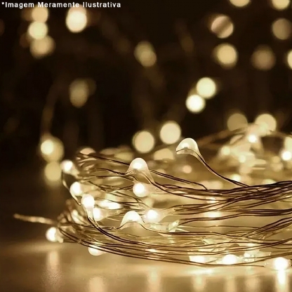 Cordão Fio Arame Decorativo Pisca-Pisca Branco Com 50 Leds Pilha