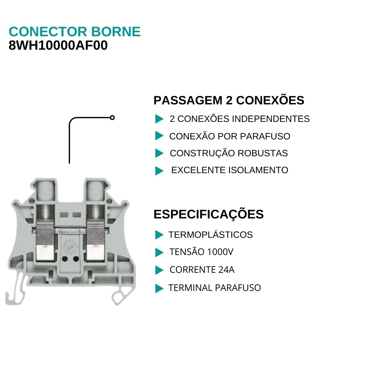 Conector Borne Passagem 2 Conexões 2,50Mm 1000V Bege 8WH10000AF00 - Siemens