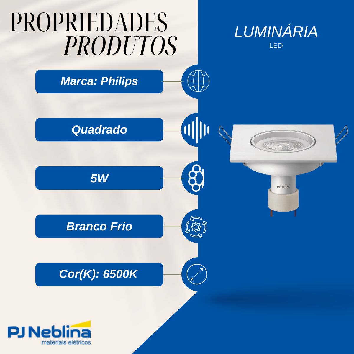 Luminaria Spot Led Embutir Quad Bc 5w Bivolt 6500k Branco Fr