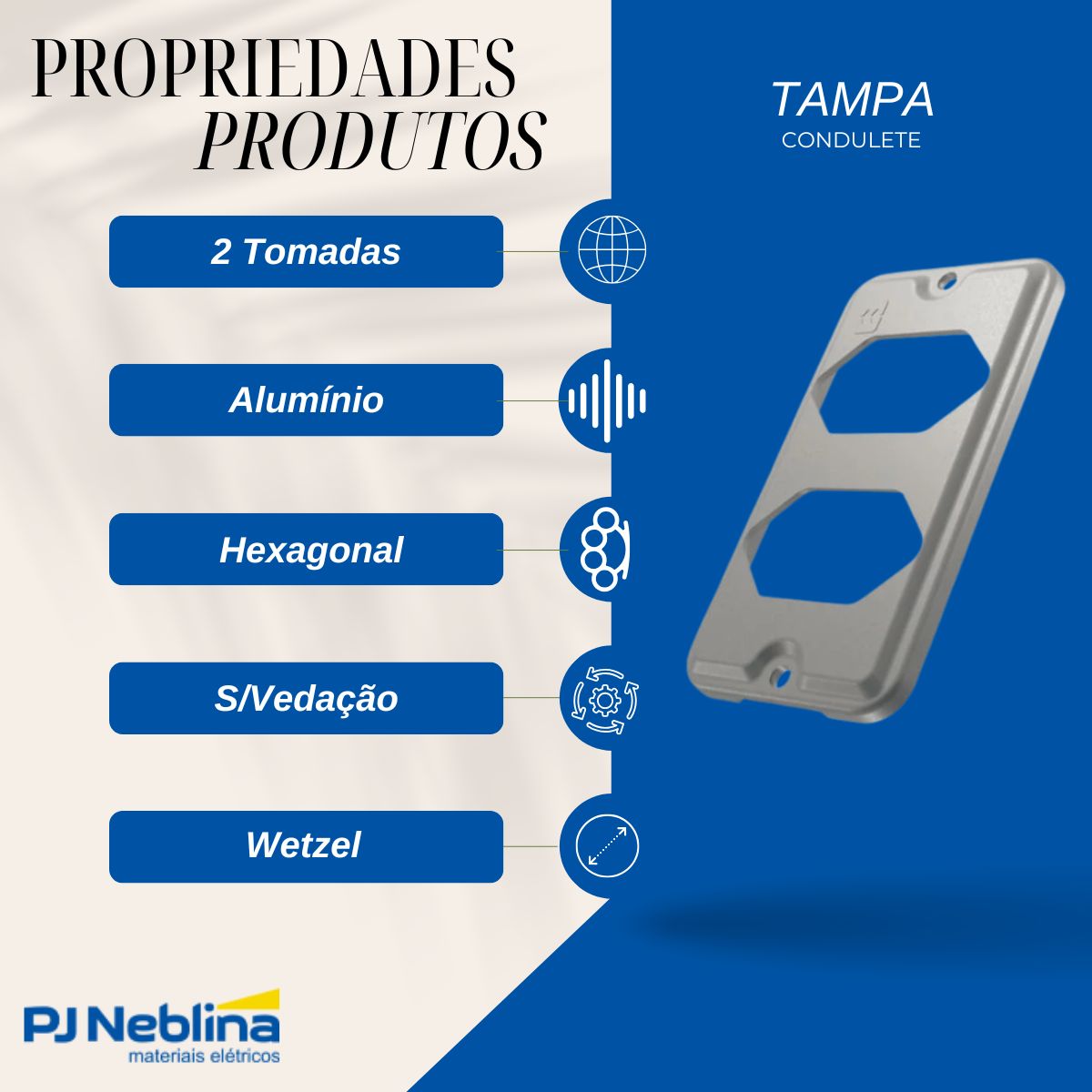 Tampa Condulete 2 Tom Hexagonal Alumínio 1/2-3/4 C/Pintura Cinza S/Vedação - Wetzel