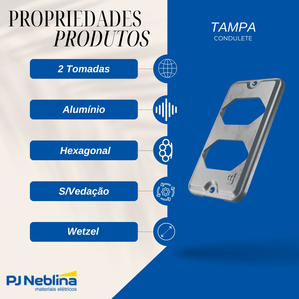 Tampa Condulete 2 Tom Hexagonal Alumínio 1/2-3/4 S/Pintura S/Vedação - Wetzel