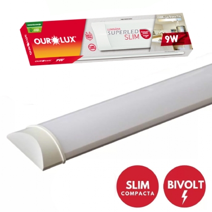 Luminária Superled Slim 30cm 9W Bivolt 6500K Luz Branca - Ourolux