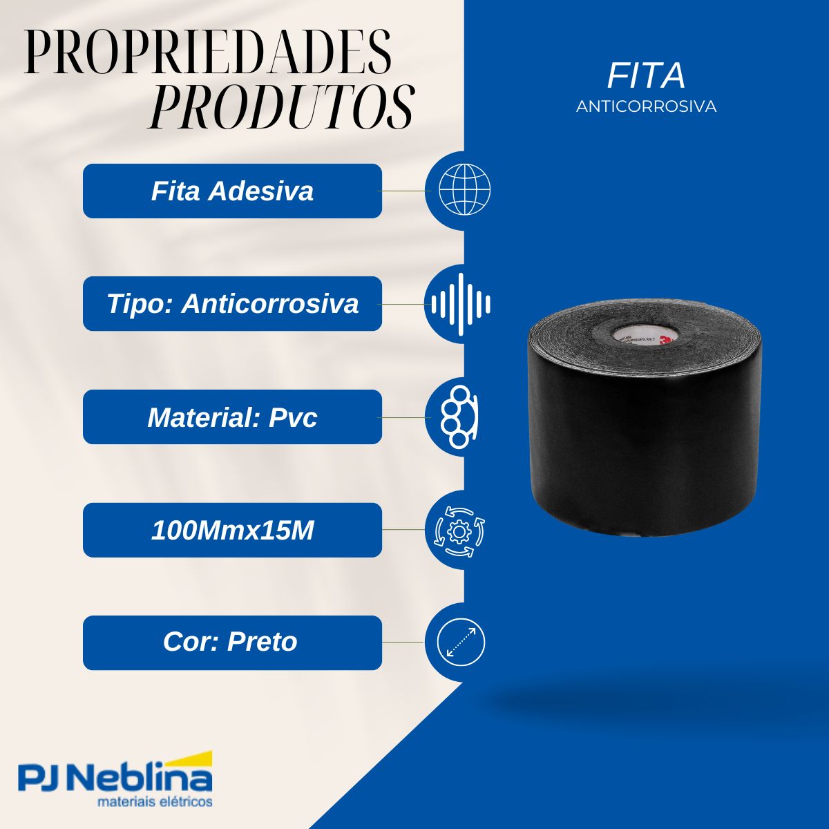 Fita Anticorrosiva 100Mmx15M Preto 1465Br - 3M Do Brasil - 100 Unidades