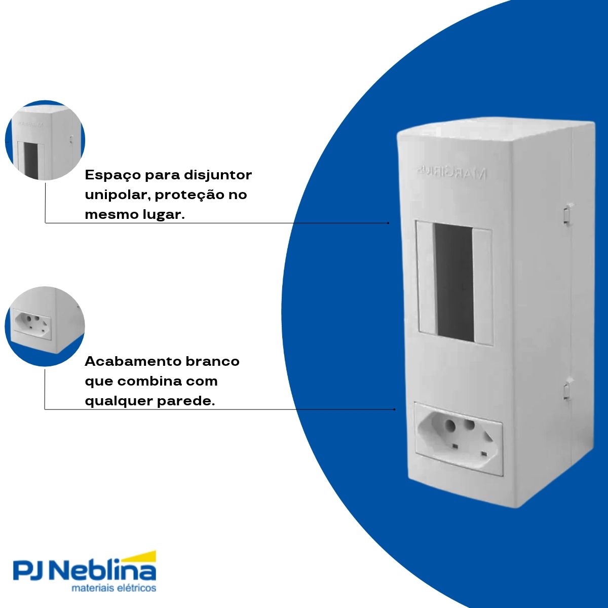 Caixa P/Disjuntor Unipolar Sobrepor 57X145Mm C/Tomada 2P+T(Pb) - Margirius