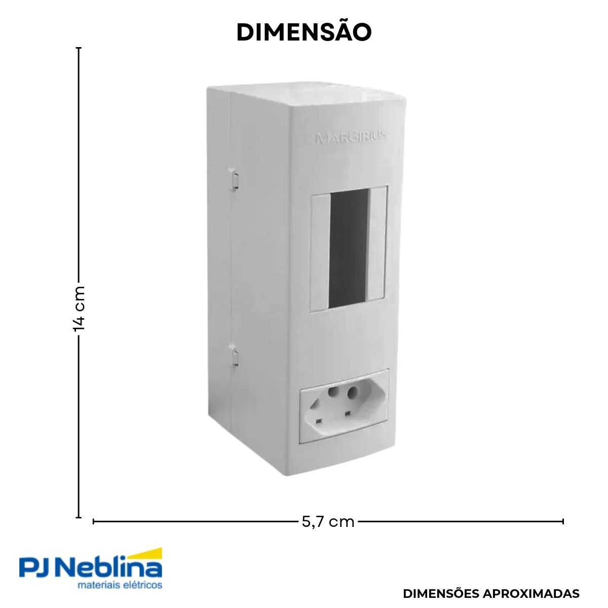 Caixa P/Disjuntor Unipolar Sobrepor 57X145Mm C/Tomada 2P+T(Pb) - Margirius