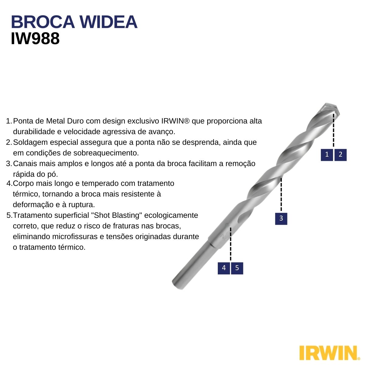 Broca Widea 13Mm 1/2 150Mm (6) Ponta Dura Para Concreto Blister IW988 Irwin