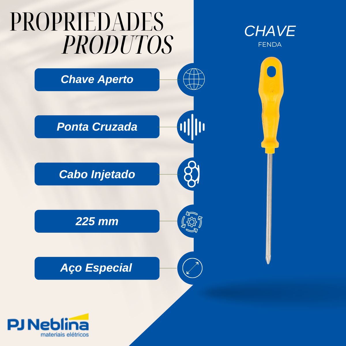 Chave Fenda Ponta Cruzada (Philips) Ph2 1/4X5Pol (6X125Mm) Cabo Injetado Amarelo - Tramontina