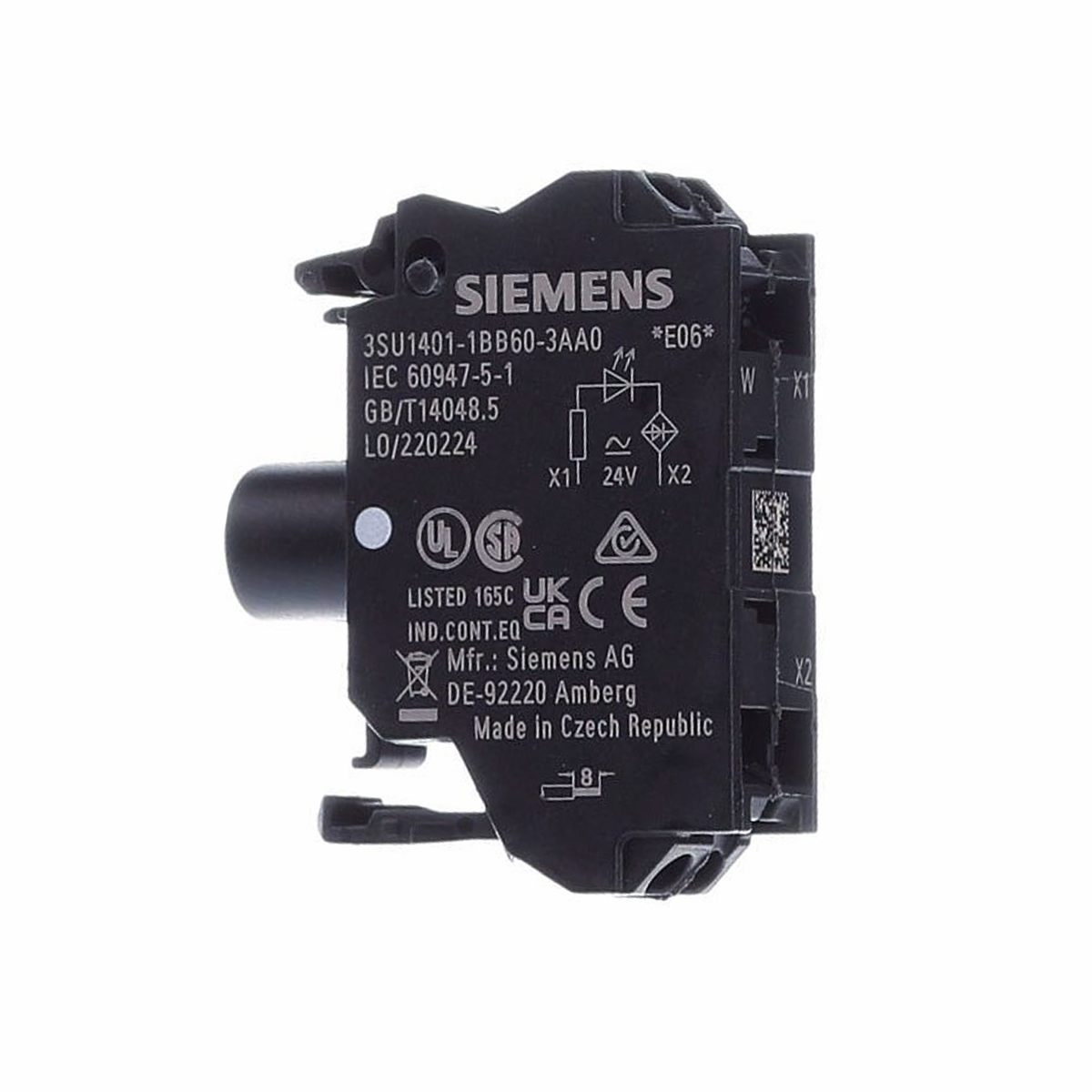 Bloco De Contato Led Integrado Frontal 24Vca Branco Conexão Mola 3SU14011BB603AA0 Siemens