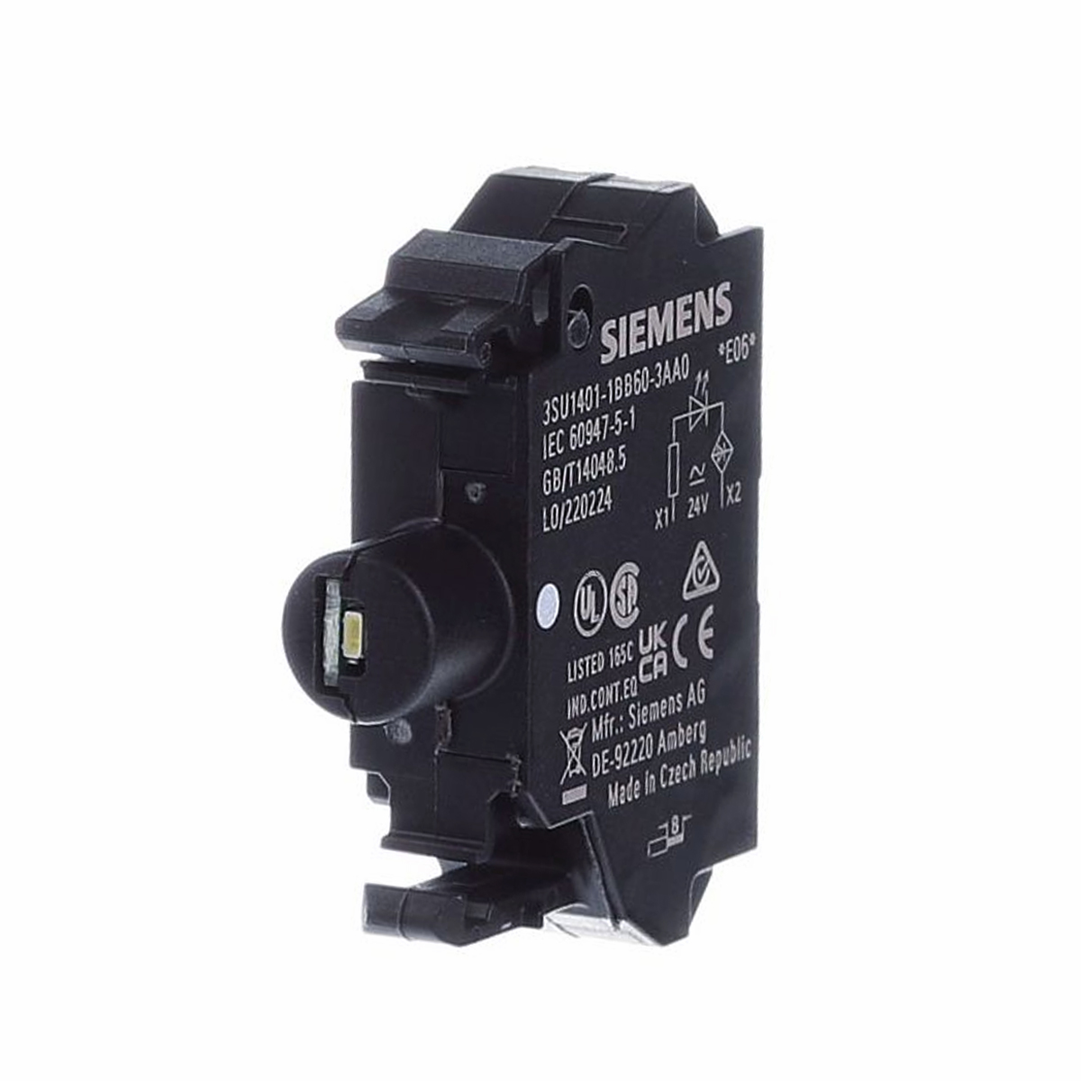 Bloco De Contato Led Integrado Frontal 24Vca Branco Conexão Mola 3SU14011BB603AA0 Siemens