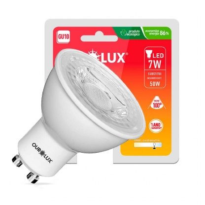 Lâmpada Led Dicroica Mr16 7W Bivolt Gu10 6500K Luz Branca - Ourolux
