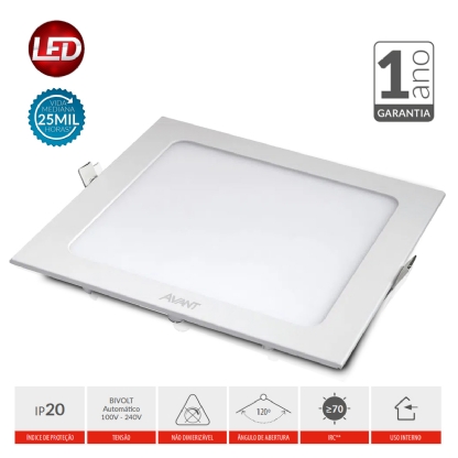 Luminária Plafon Led Embutir Quadrado 18W Bivolt 6500K Luz Branca - Avant