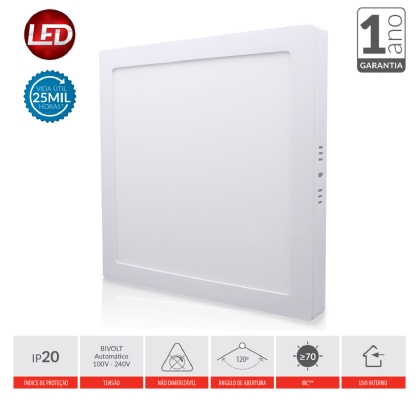 Luminária Plafon Led Sobrepor Quadrado Branco 24W Bivolt 6500K Luz Branca - Avant