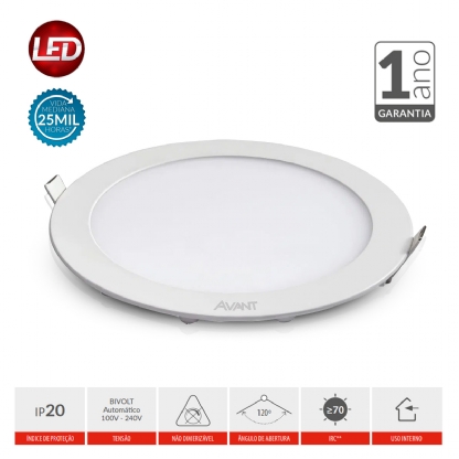 Luminária Painel Led De Embutir Redondo 18W Bivolt 6500K Luz Branca - Avant