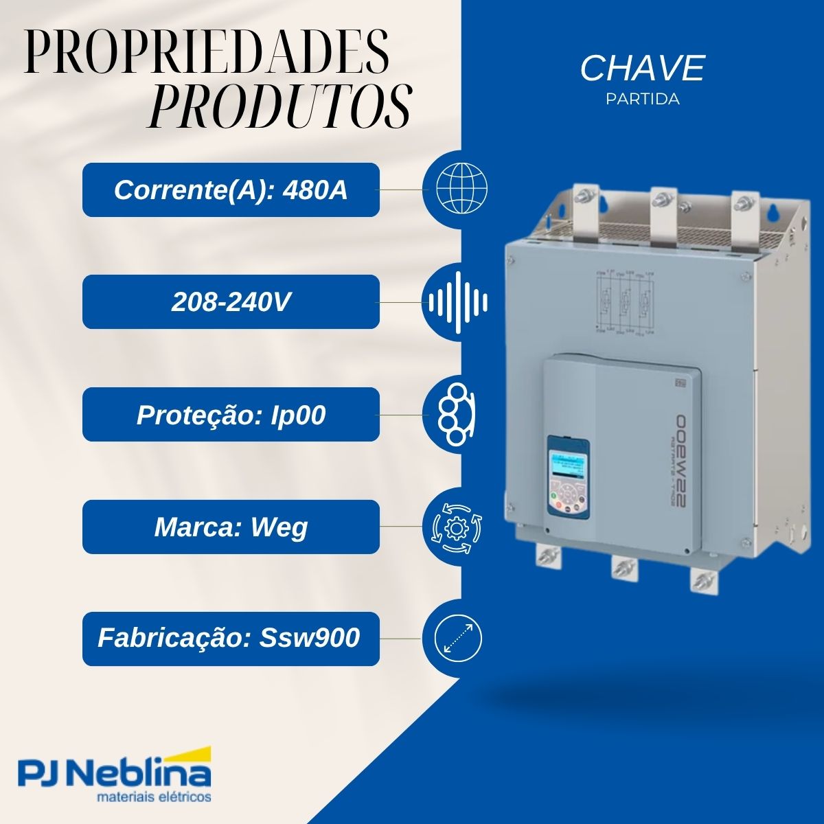 Chave Partida Softstarter Trifásico 480A 208-240V 370Kw Ip00 - Weg
