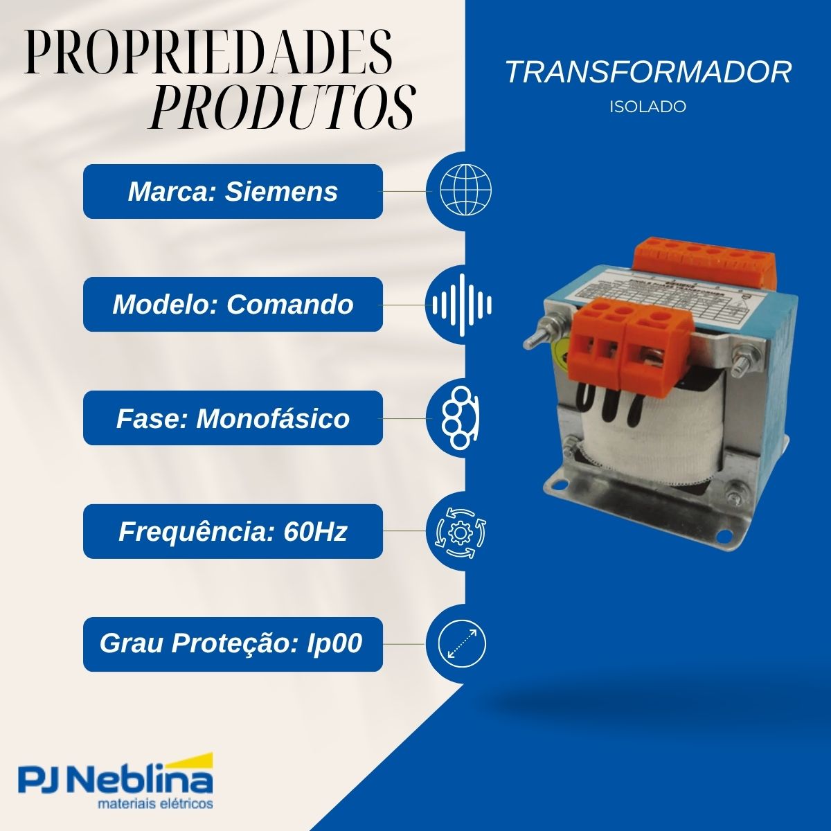 Transformador Isolado Comando Monofásico 50Va E=220/380/440/480V S=24V 1,1Kv 60Hz Ip00 - Siemens