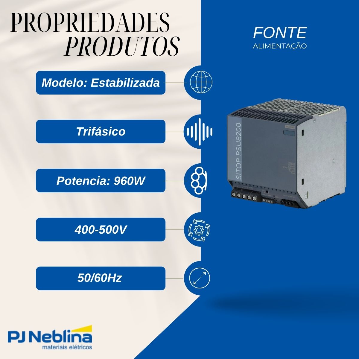 Fonte Alimentação Estabilizada Trifásico 960W 40A 400-500V 24Vcc 50/60Hz - Siemens