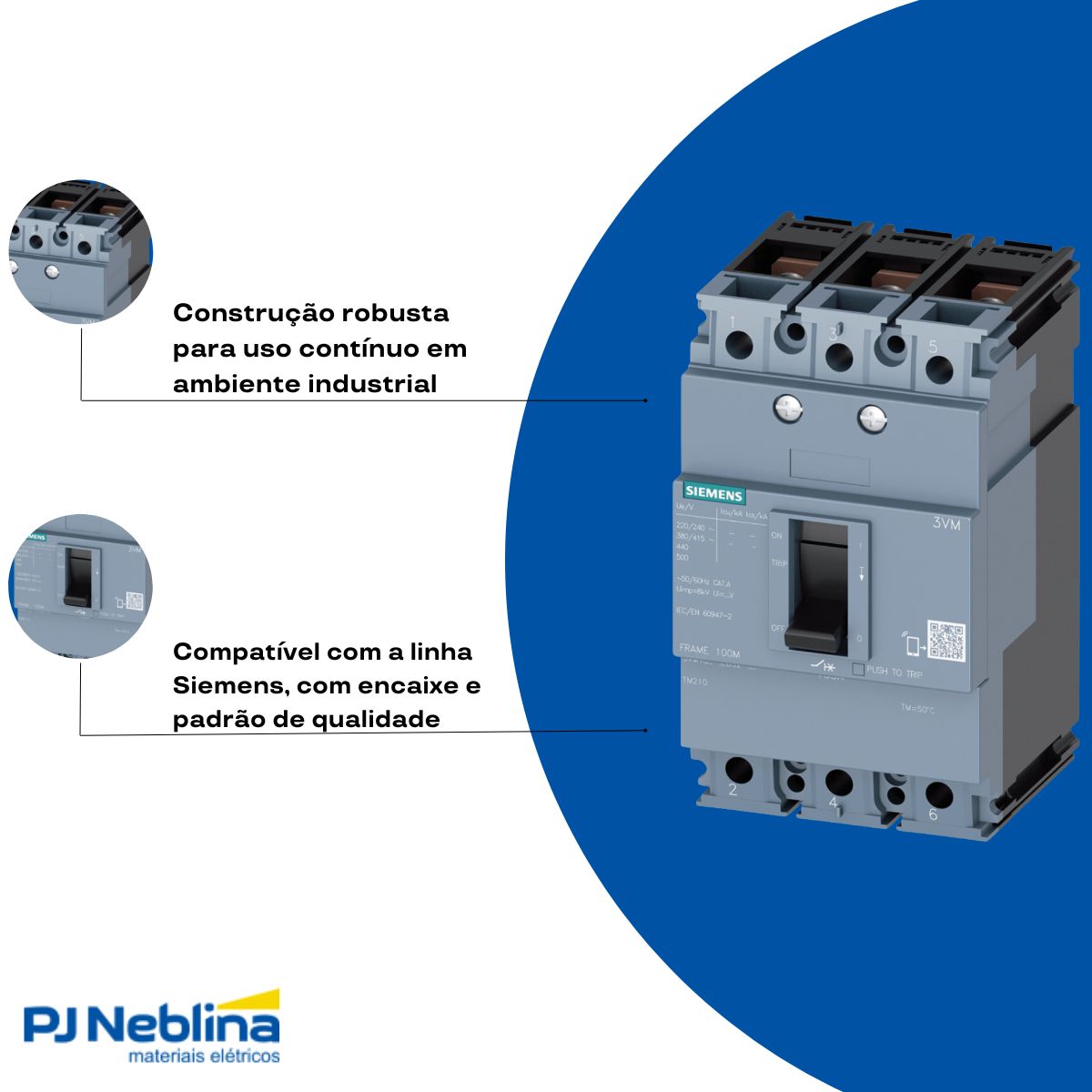 Disjuntor Caixa Moldada Tripolar 100A 36Ka 380V 50/60Hz - Siemens