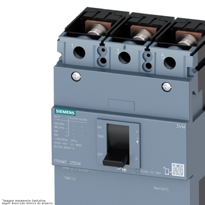 Disjuntor Caixa Moldada Tripolar 250A 36Ka 380/415V 3VM12254ED320AA0 - Siemens