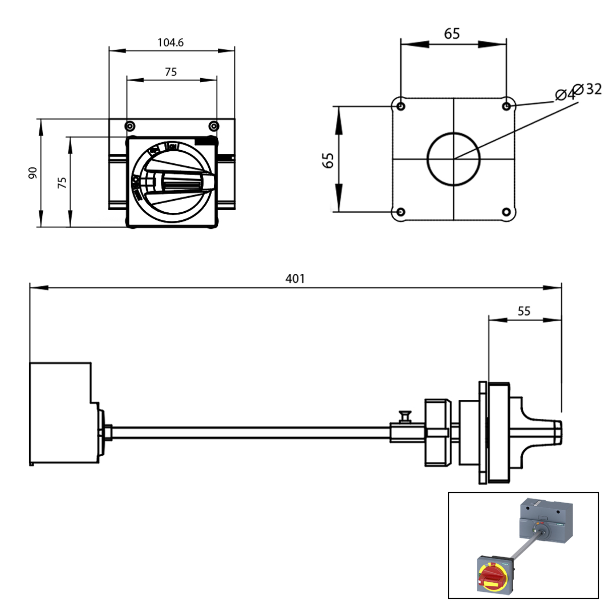 Acionamento Rotativo Externo Eme Para Disjuntor 3Vm12 3VM92170FK25 Siemens