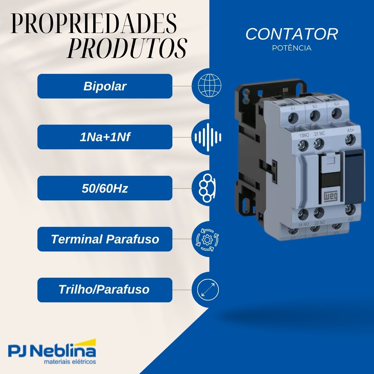 Contator Potencia Bipolar 12A 24V 1Na+1Nf 50/60Hz - Weg