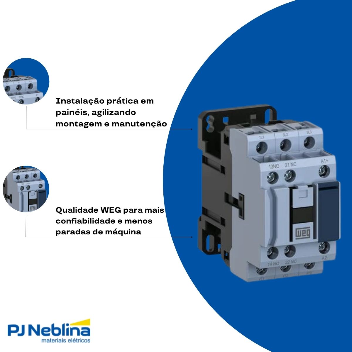 Contator Potencia Bipolar 12A 24V 1Na+1Nf 50/60Hz - Weg