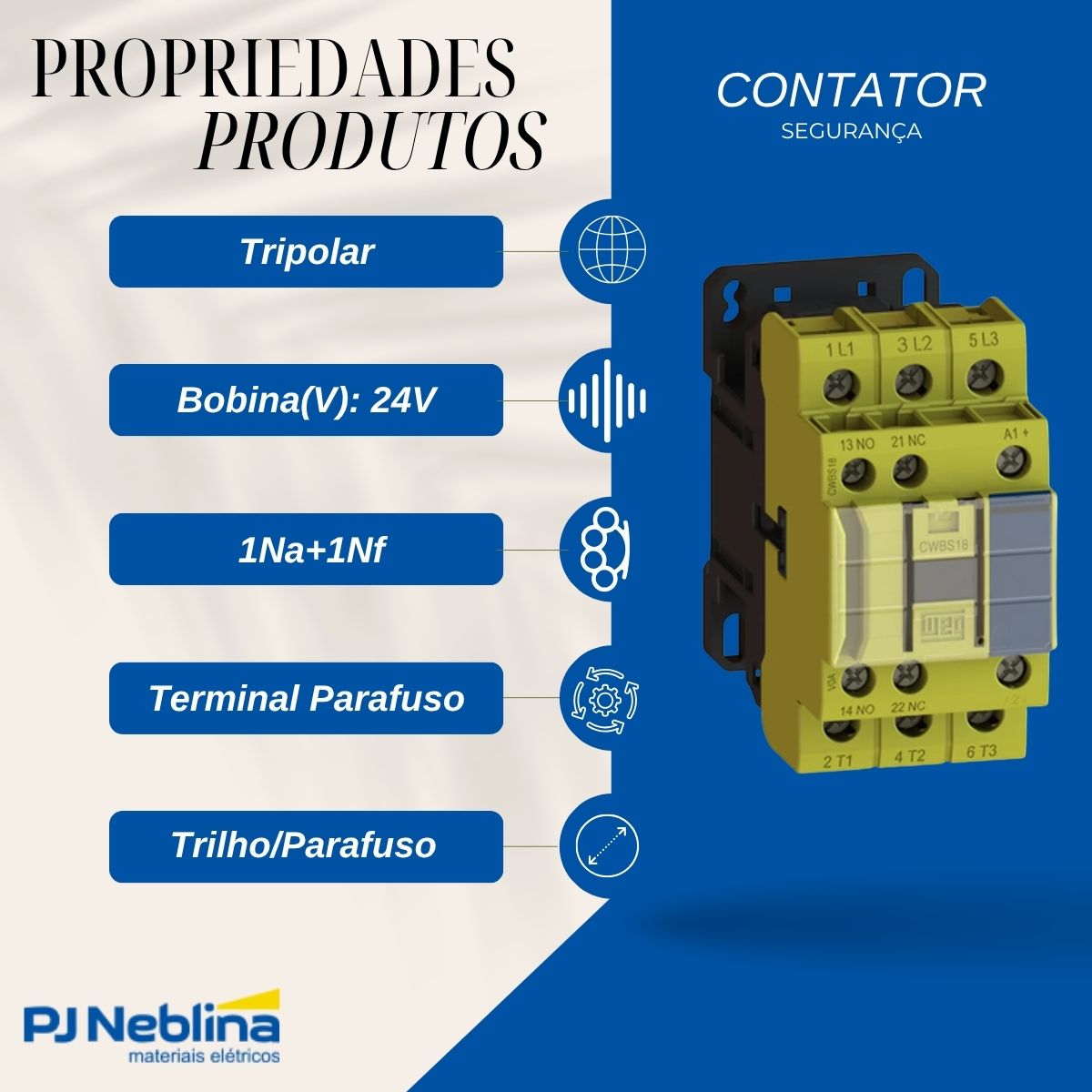Contator Potencia Bipolar 18A 24V 1Na+1Nf 50/60Hz - Weg