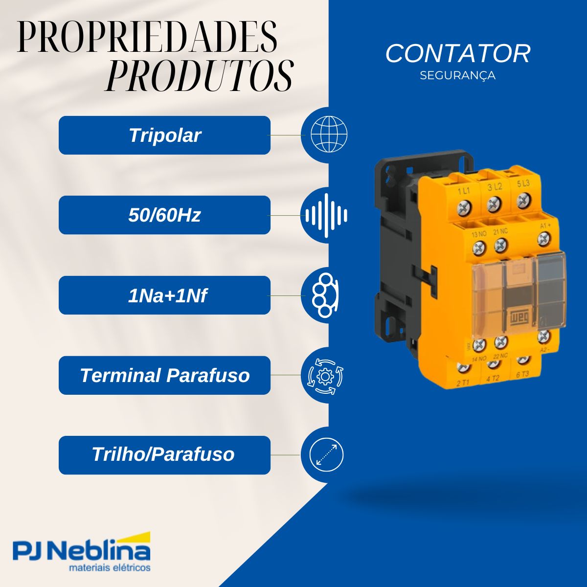 Contator Segurança Potencia Tripolar 18A 24V 1Na+1Nf 50/60Hz - Weg