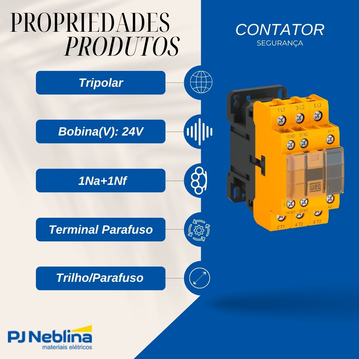 Contator Segurança Potencia Tripolar 12A 24Vcc 1Na+1Nf - Weg