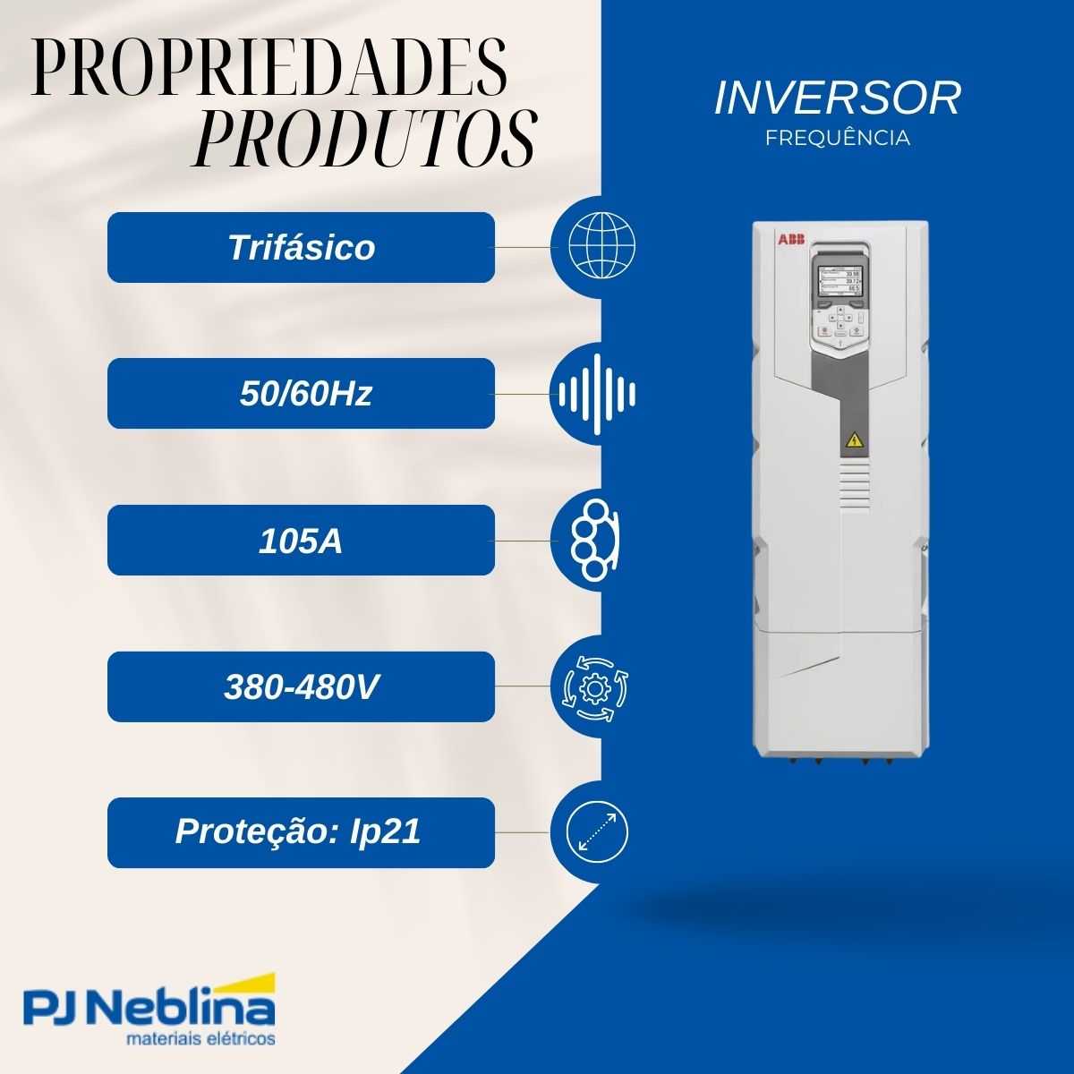 Inversor Frequência Trifásico 380-480V 50/60Hz 105A 55Kw - Abb