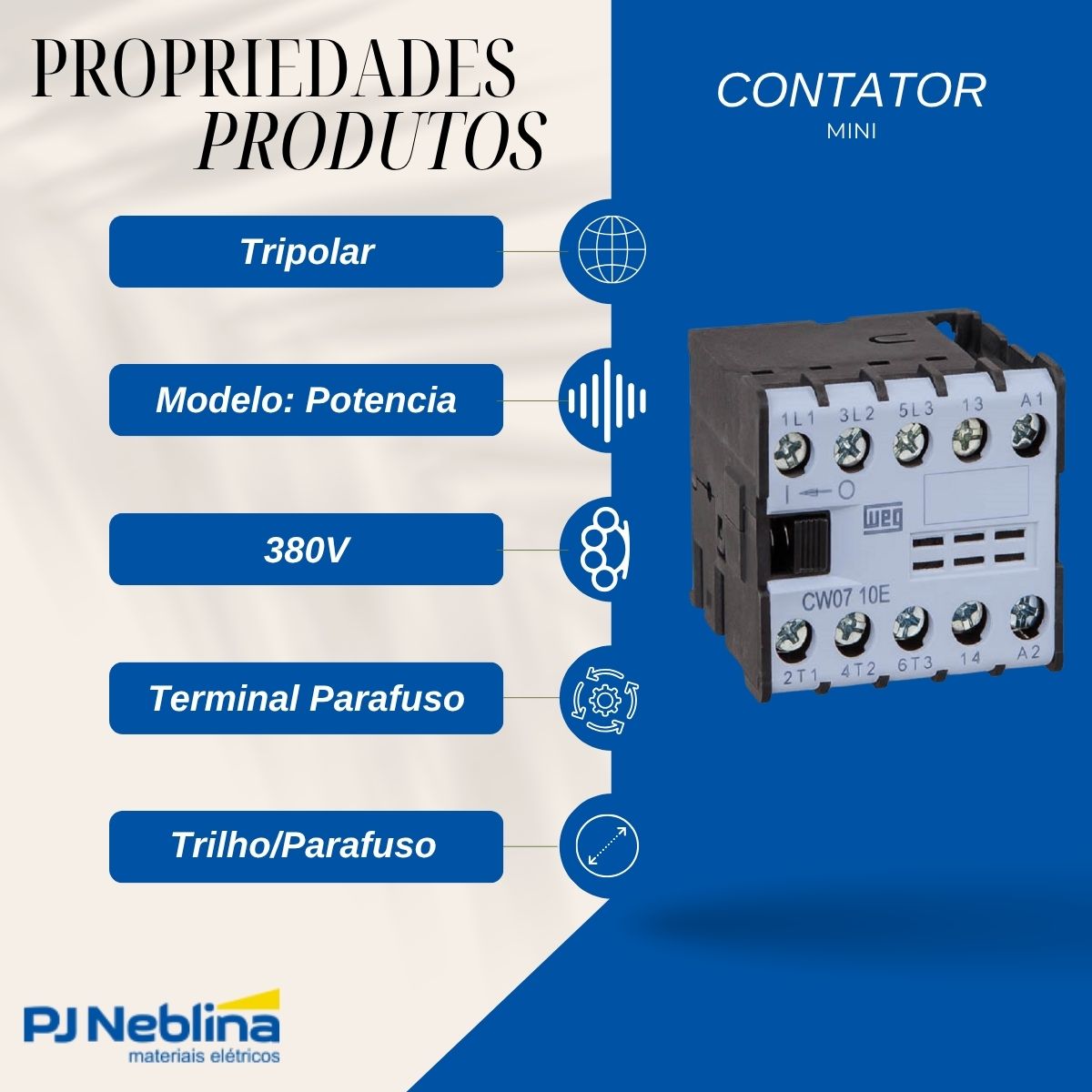 Contator Mini Potencia Tripolar 7A 380V 1Nf 60Hz - Weg