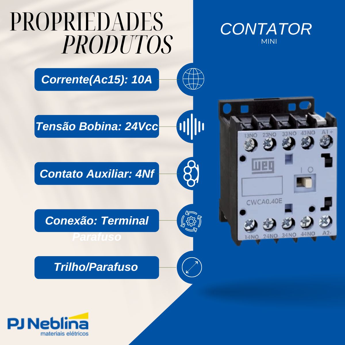 Contator Mini Auxiliar 10A 24Vcc 4Nf - Weg