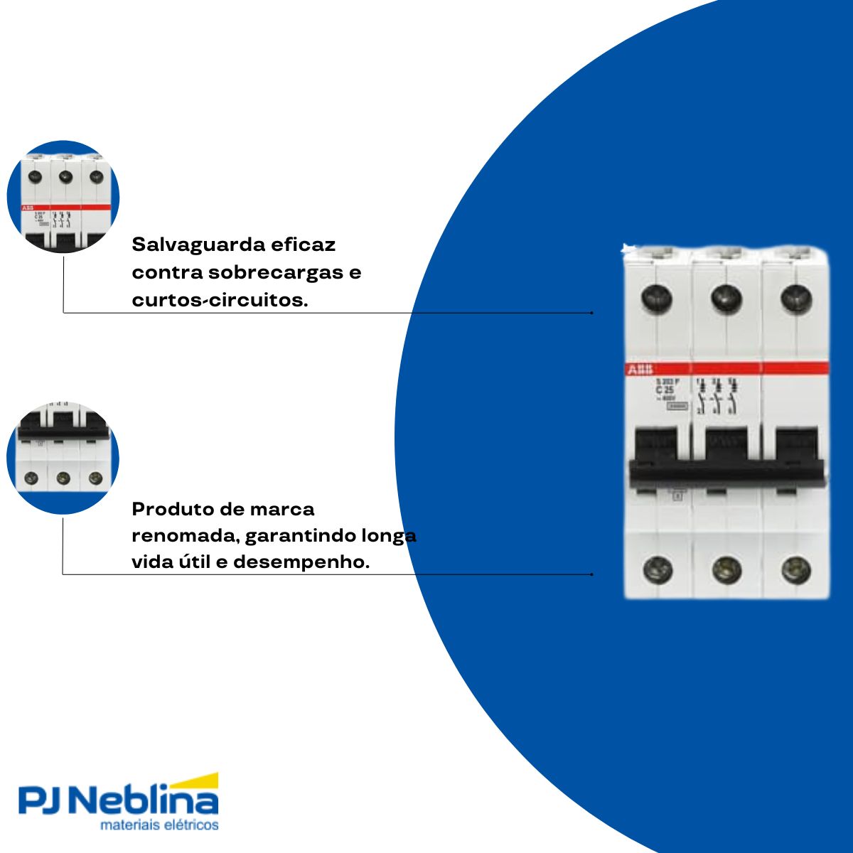 Disjuntor Mini Din Tripolar 25A Curva C 25Ka 230/400V - Abb