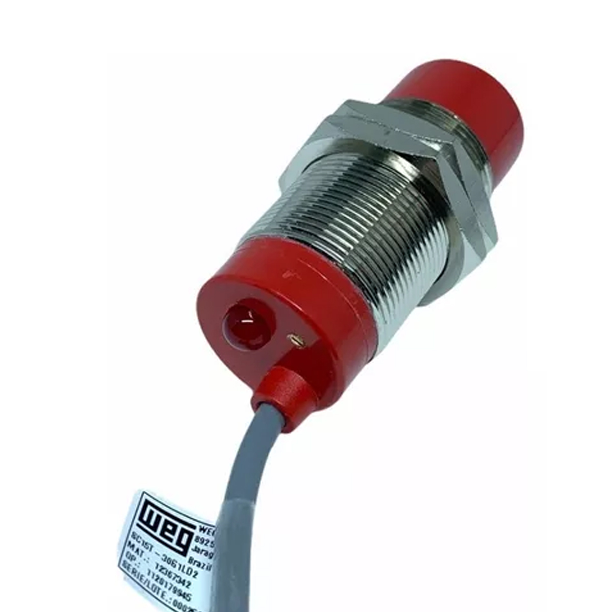 Sensor Capacitivo Cilíndrico Roscado Sn=15Mm M30X1,50Mm Metálico 4 Fios 10-30Vcc Cabo 2 Metros Npn 1Na+1Nf 1 Led Weg