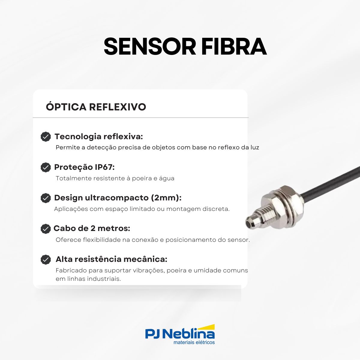 Sensor Fibra Óptica Reflexivo Retangular 2Mm IP67 Cabo 2 Metros Weg