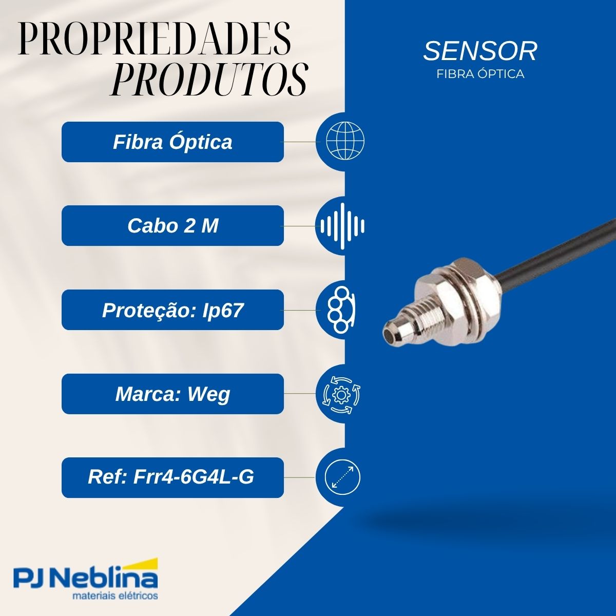 Sensor Fibra Optica Difuso 4Mm Cabo 2M - Weg