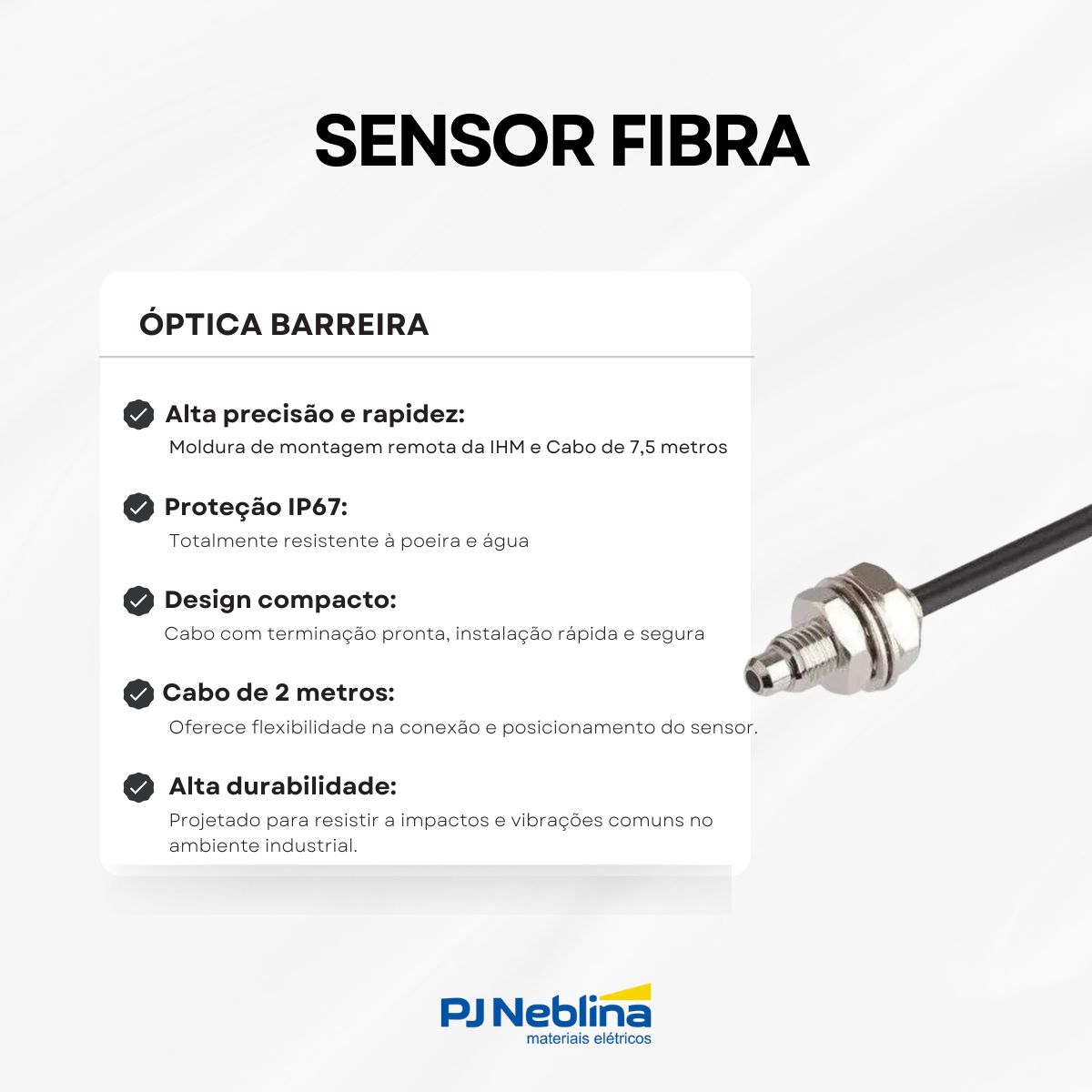 Sensor Fibra Óptica Barreira Retangular 4Mm Cabo 2 Metros IP67 Industrial Weg