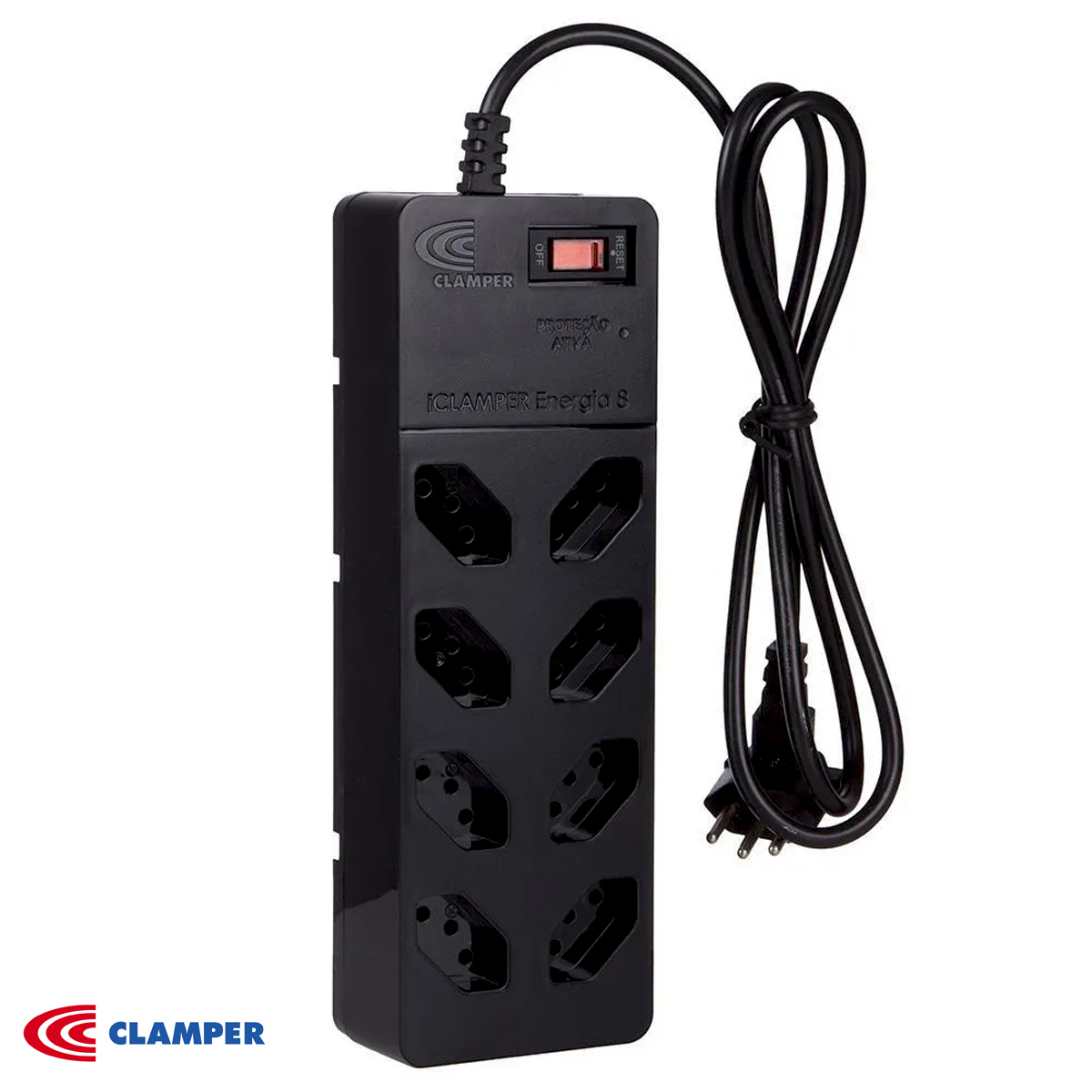 Filtro De Linha Dps 8 Tomadas Preto 2P+T Cabo 1,3M 13000 Clamper