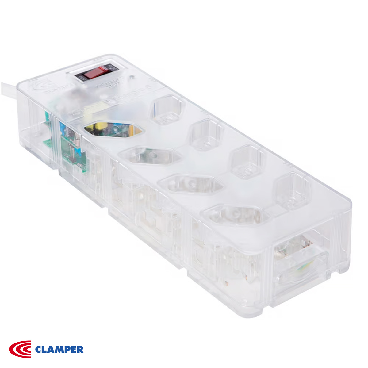 Filtro de Linha com Protetor de Surtos/Raios DPS Para 8 Tomadas 10A Com 1,3 Metros Transparente - Clamper