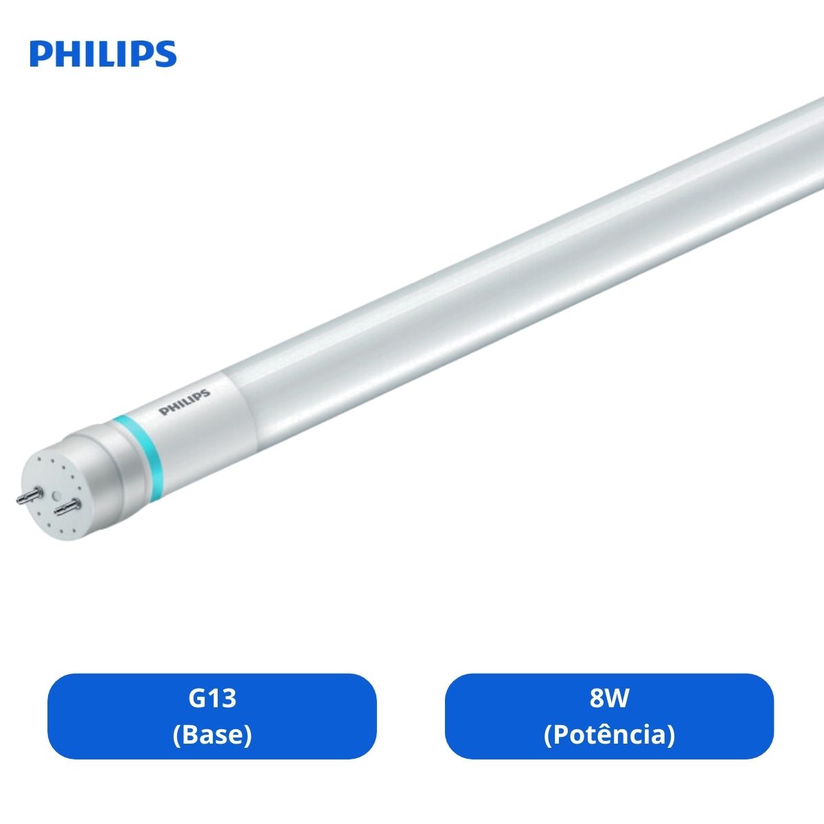 Lâmpada Led Tubular T8 8W Bivolt G13 4000K Luz do Dia 600Mm Vidro 25000H - Philips