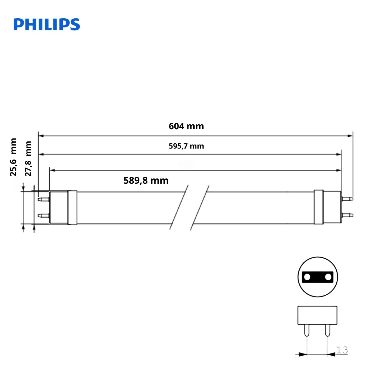 Lâmpada Led Tubular T8 8W Bivolt G13 4000K Luz do Dia 600Mm Vidro 25000H - Philips