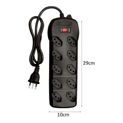 Filtro De Linha Qfl10 Circuit Breaker 10 Tomadas Bivolt Plástico Preto 10A 1,20 Metros - Qualitronix