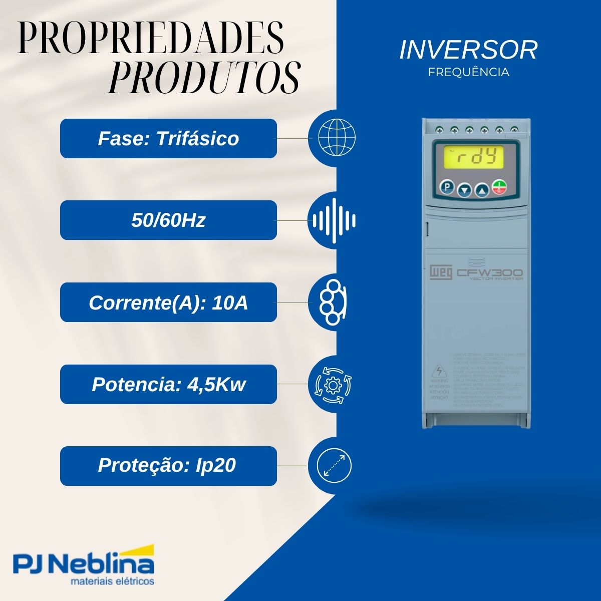 Inversor Frequência Trifásico 380-480V 50/60Hz 10A 4,5Kw - Weg - Código Fabricante: 14148365