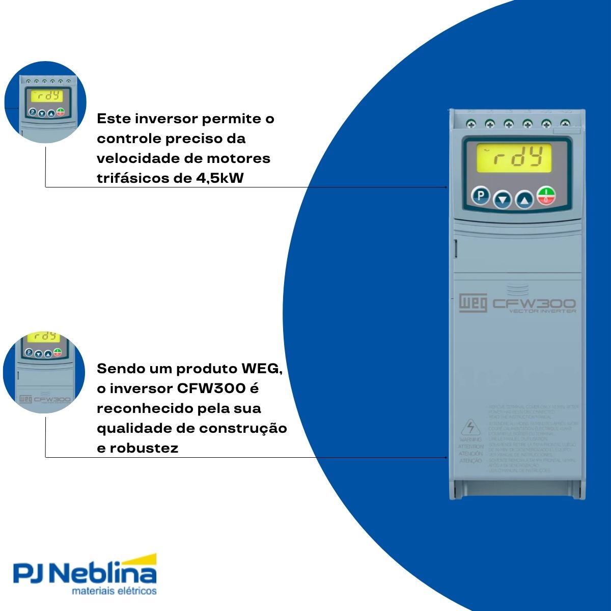 Inversor Frequência Trifásico 380-480V 50/60Hz 10A 4,5Kw - Weg - Código Fabricante: 14148365