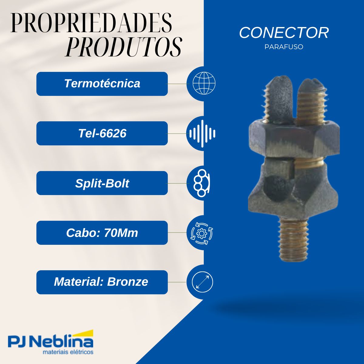 Conector Parafuso Fendido Split-Bolt Rabicho 70Mm Bronze Rosca 1/2 - Termotecnica