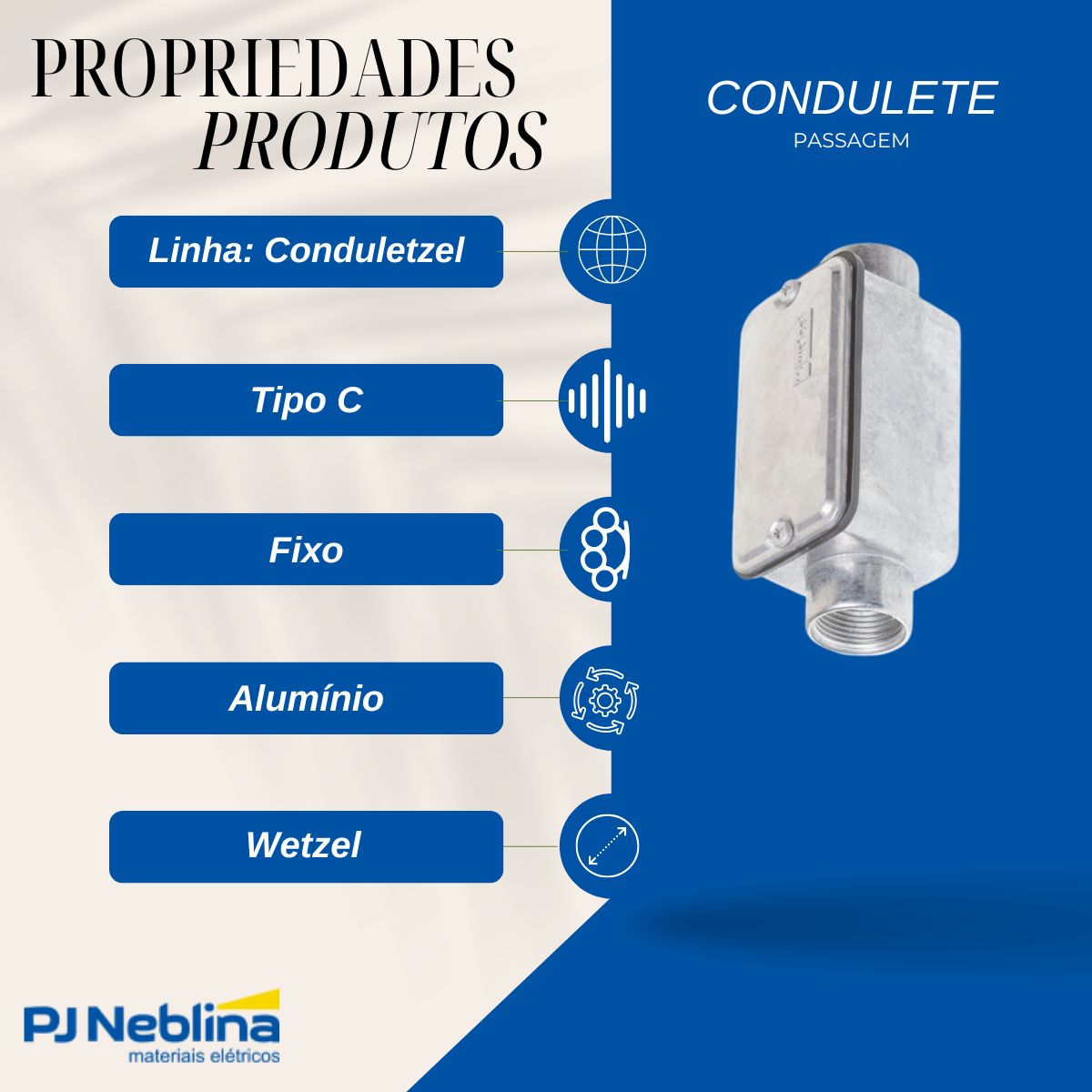 Condulete Alumínio Fixo Tipo C 1Pol C/Rosca Bsp S/Pintura C/Tampa C/Vedação Tgvp (Ip54) - Wetzel