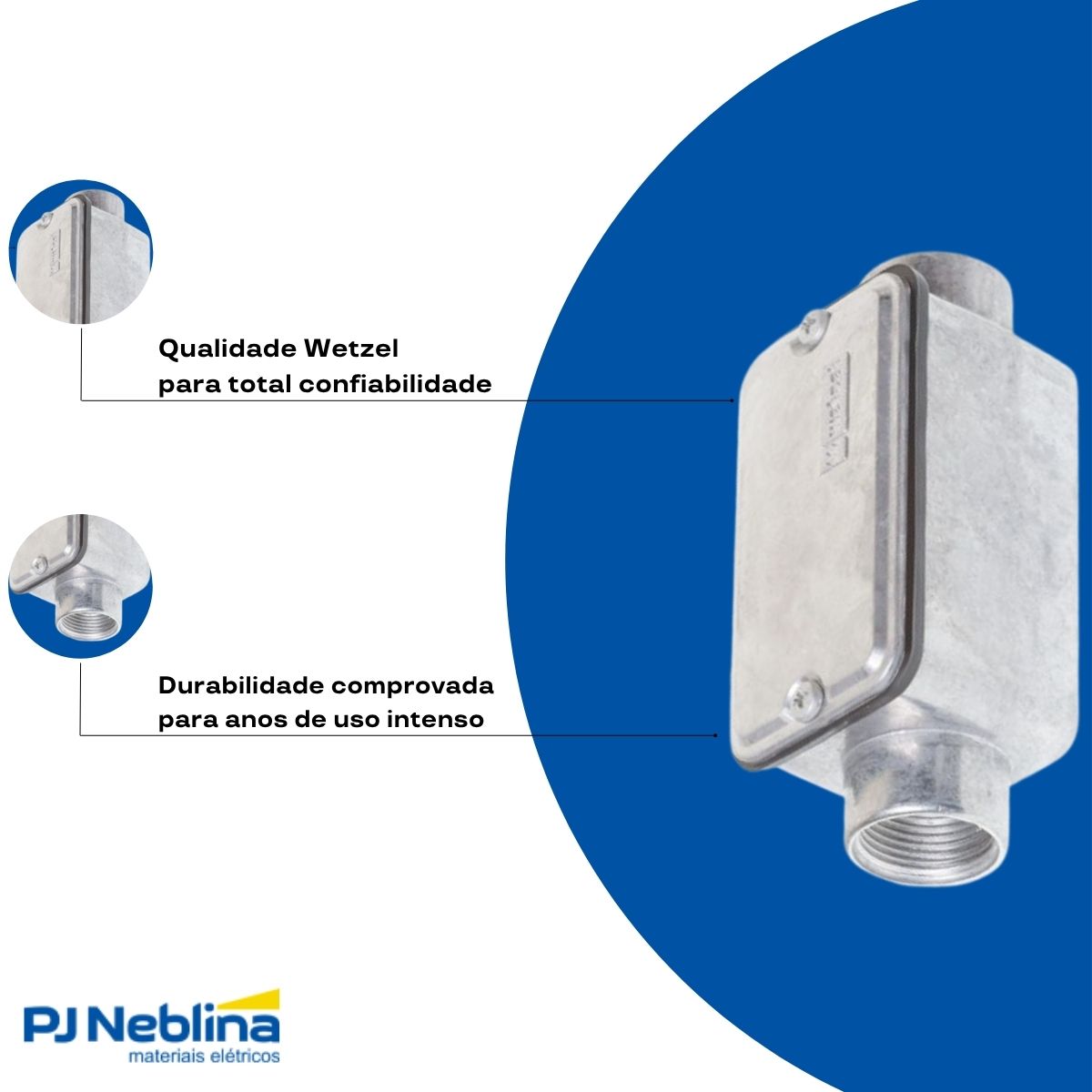 Condulete Alumínio Fixo Tipo Ll 1Pol C/Rosca Bsp S/Pintura C/Tampa C/Vedação Tgvp (Ip54) - Wetzel