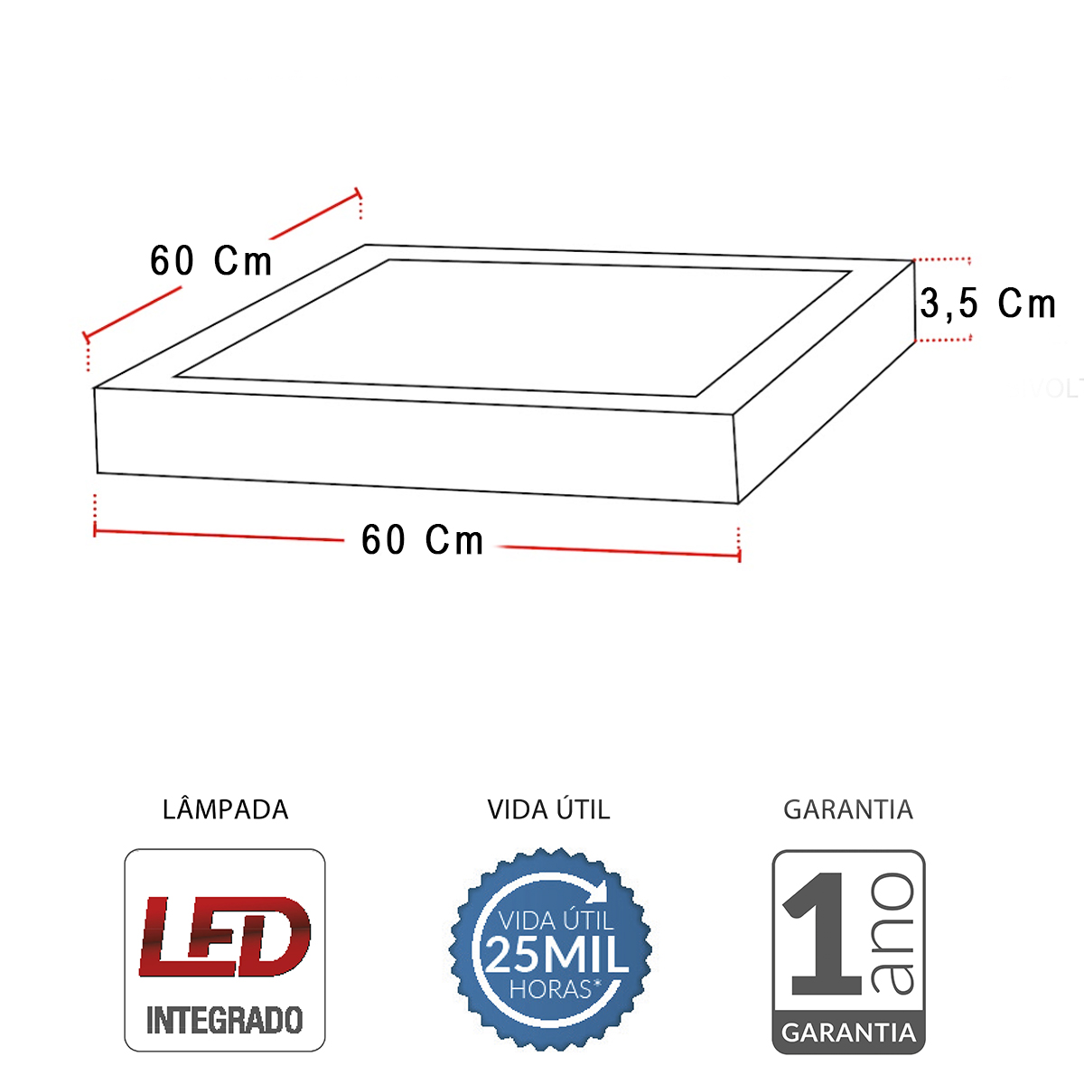 Luminária Painel Led Sobrepor Quadrado Branco 45W Bivolt Luz Branca 6500K 3600Lm 60x60Cm - Avant