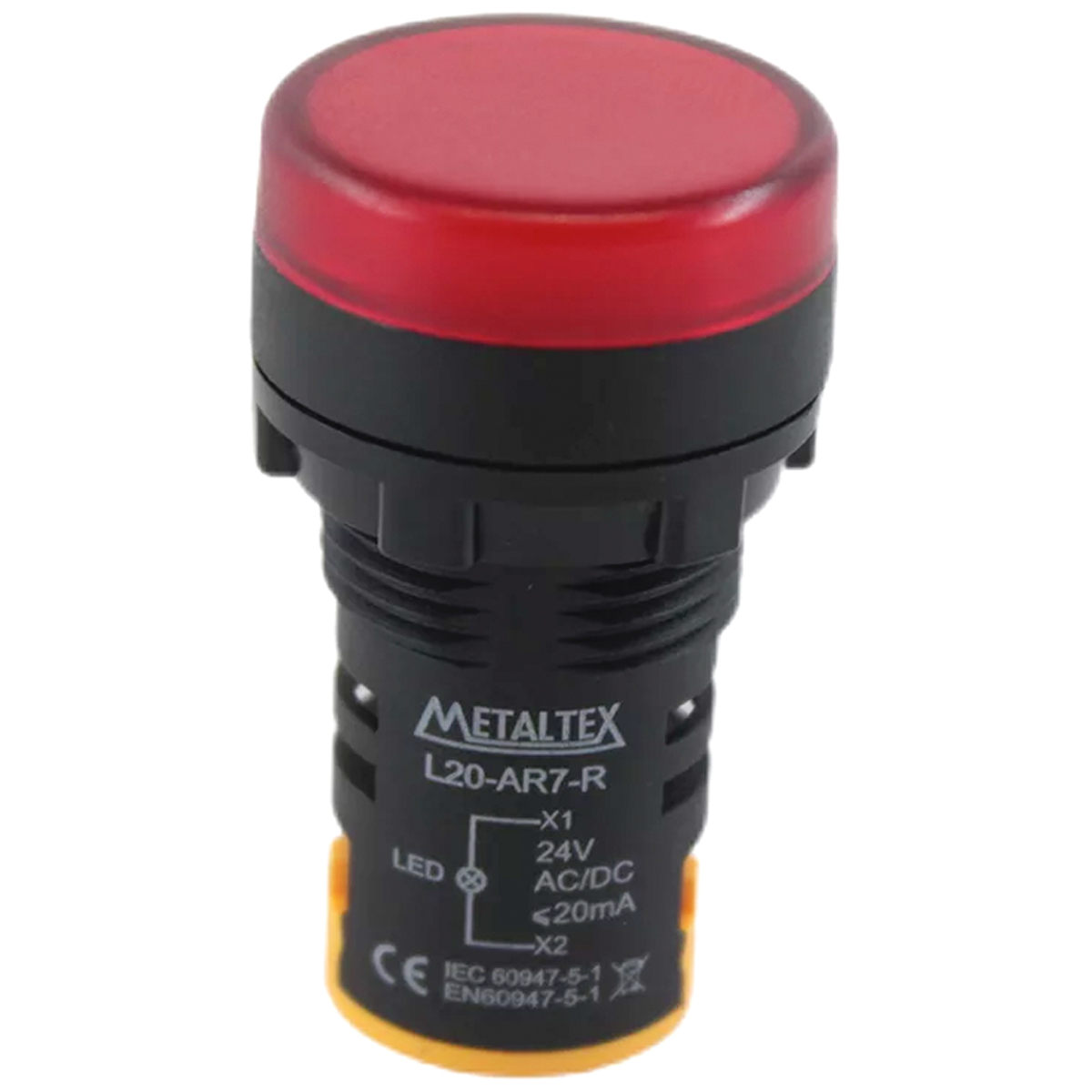 Sinaleiro Monobloco Redondo Plástico Vermelho 24V Led Ip65 Max Botton 22Mm - Metaltex