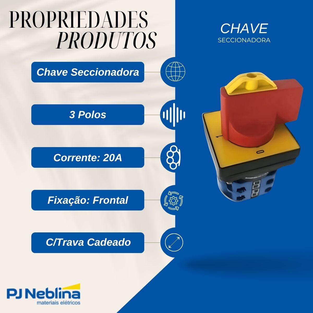 Chave Seccionadora Rotativa Sob Carga 3 Polos 20A Frontal Manopla C/Trava Cadeado - Siemens