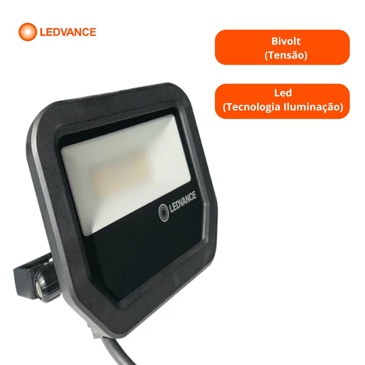 Luminária Refletor Floodlight Led Retangular Sobrepor Preto 20W Bivolt Luz Amarela 3000K 7016871 - Ledvance